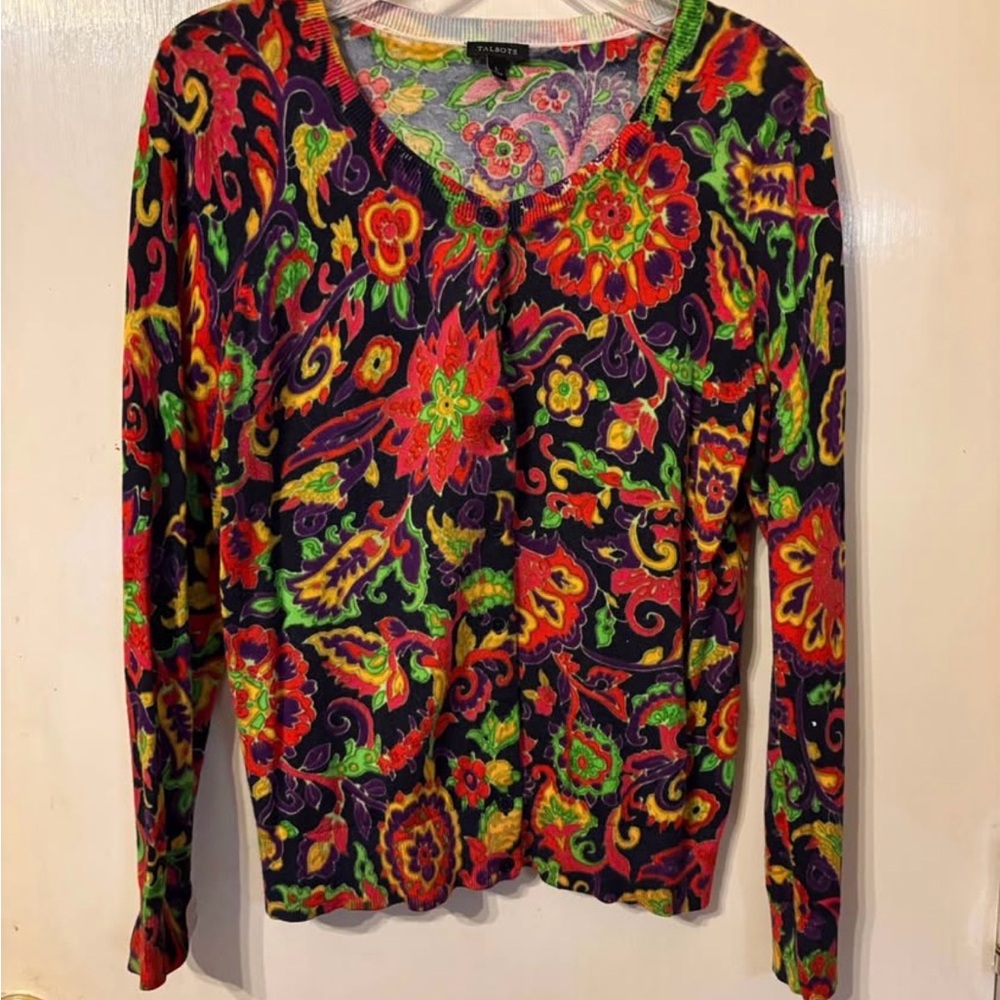 Talbots Multicolor Floral Cardigan Button Up Sweater